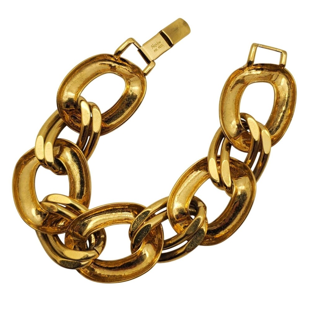 Vintage Napier Chunky Gold Tone Bracelet Bold Curb Chain Link‎ Statement Signed